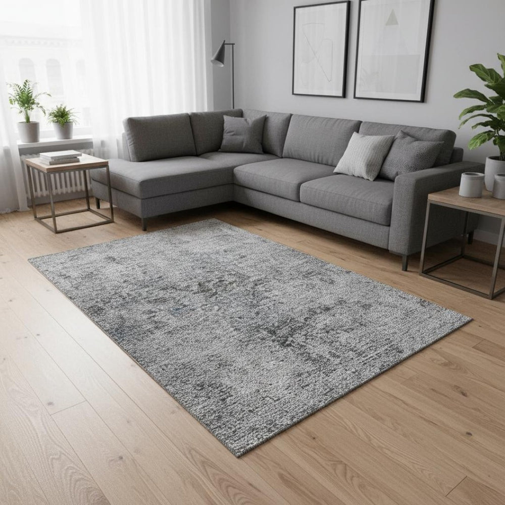 HomeRoots 9' X 12' Gray & Silver Abstract Washable Area Rug - Durable, UV-Protected, Modern Design for Homes 675647