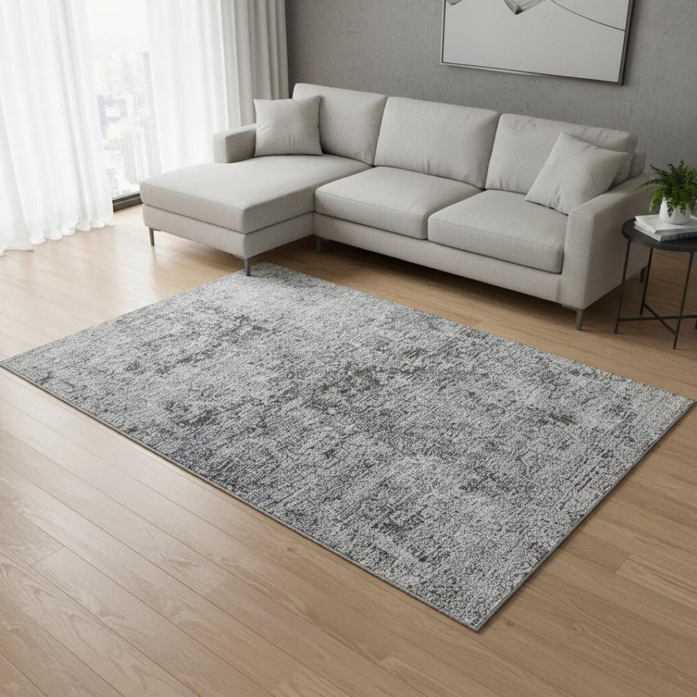 HomeRoots 10' X 14' Gray & Silver Abstract Area Rug – Washable, UV-Protected, Durable, Stylish for Modern Homes 675648