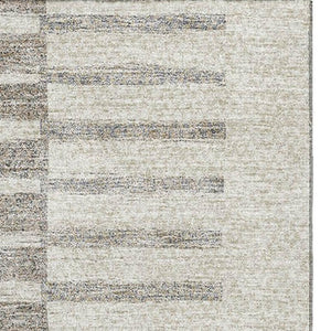 HomeRoots 5' Beige Ivory and Gray Striped Area Rug - Washable, UV Protected, Durable Carpet for Homes & Kids 675650
