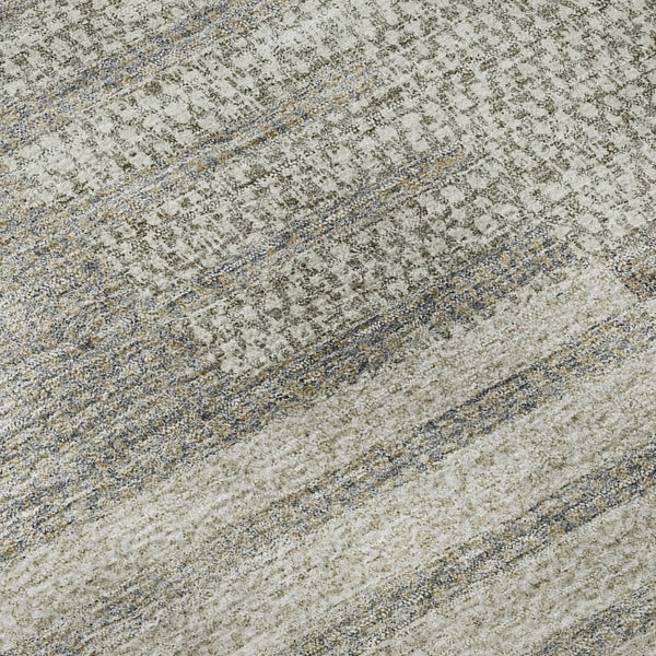 HomeRoots 8' Beige Ivory Gray Striped Washable Round Rug - Durable, Stain-Resistant, UV Protected for Any Room 675651