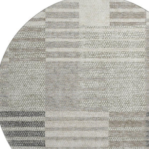 HomeRoots 8' Beige Ivory Gray Striped Washable Round Rug - Durable, Stain-Resistant, UV Protected for Any Room 675651