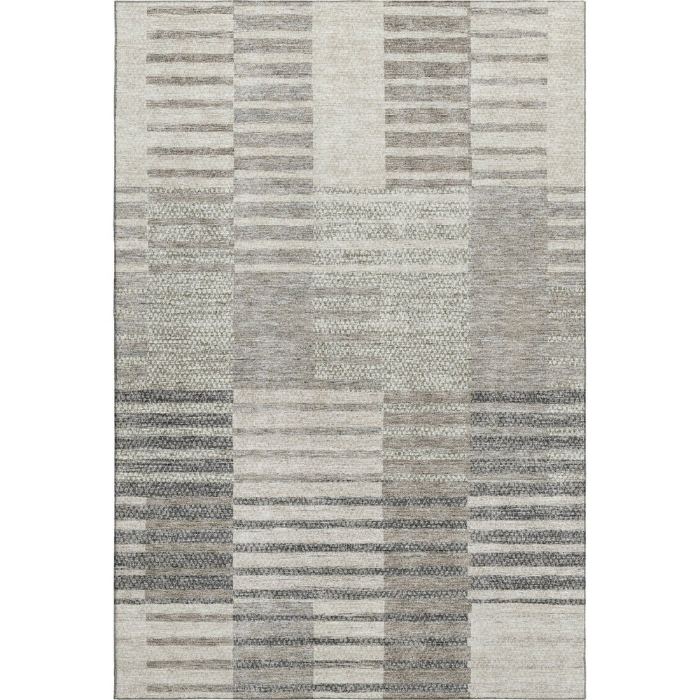 HomeRoots 8' X 10' Beige Ivory and Gray Striped Washable Area Rug - Durable, Stain-Resistant, UV Protected 675652