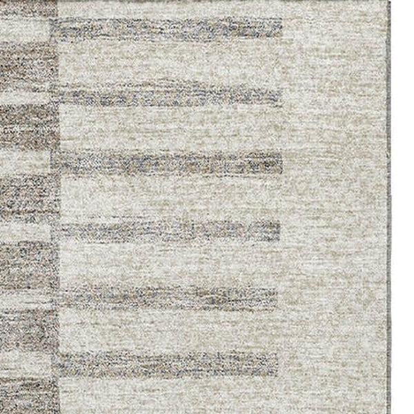 HomeRoots 8' X 10' Beige Ivory and Gray Striped Washable Area Rug - Durable, Stain-Resistant, UV Protected 675652