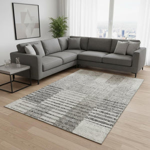 HomeRoots 10' Beige Ivory Gray Striped Washable Area Rug - Durable, Stain-Resistant, UV Protected for Homes 675654