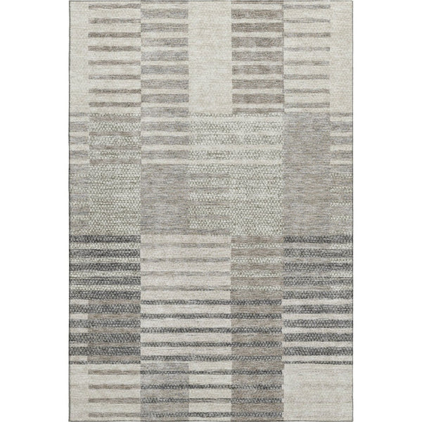 HomeRoots 10' Beige Ivory Gray Striped Washable Area Rug - Durable, Stain-Resistant, UV Protected for Homes 675654