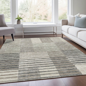 HomeRoots 10' Beige Ivory Gray Striped Washable Area Rug - Durable, Stain-Resistant, UV Protected for Homes 675654