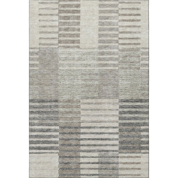 HomeRoots 10' Beige Ivory Gray Striped Washable Area Rug - Durable, Stain-Resistant, UV Protected for Homes 675654