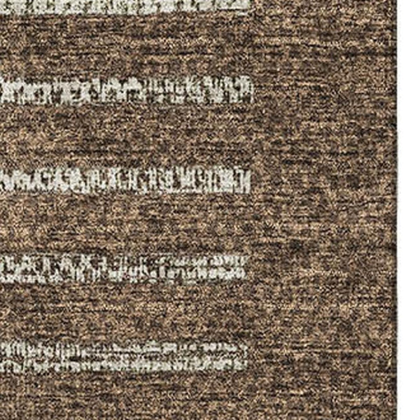 HomeRoots 5' Chocolate Beige and Gold Striped Washable Area Rug with UV Protection for High-Traffic Areas 675656