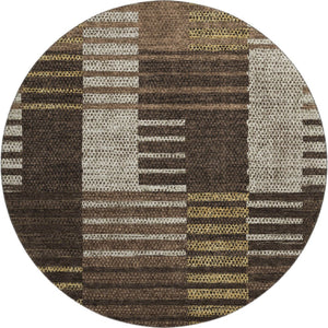 HomeRoots 8' Chocolate Beige & Gold Striped Round Rug - Washable, UV-Protected & Stain-Resistant for Homes 675657