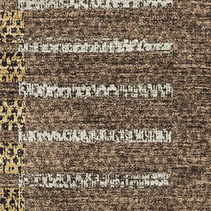 HomeRoots 8' X 10' Washable Area Rug in Chocolate, Beige & Gold Stripes - UV Protected, Durable & Easy-Care Design 675658