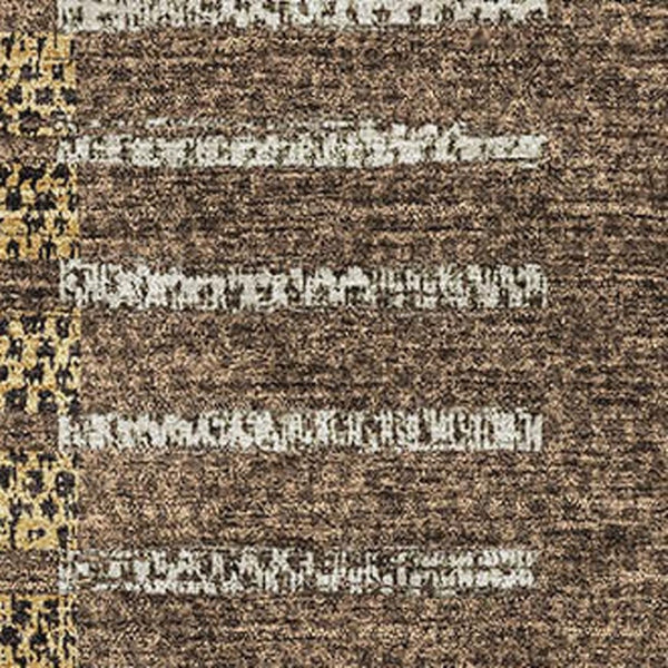 HomeRoots 8' X 10' Washable Area Rug in Chocolate, Beige & Gold Stripes - UV Protected, Durable & Easy-Care Design 675658