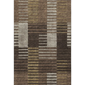 HomeRoots 8' X 10' Washable Area Rug in Chocolate, Beige & Gold Stripes - UV Protected, Durable & Easy-Care Design 675658