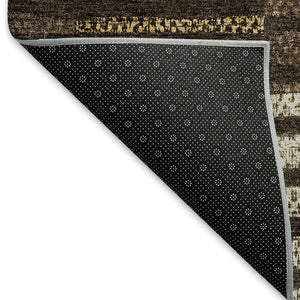 HomeRoots 9' Chocolate Beige and Gold Striped Washable Area Rug - Durable, Stain-Resistant, UV Protected Elegance 675659