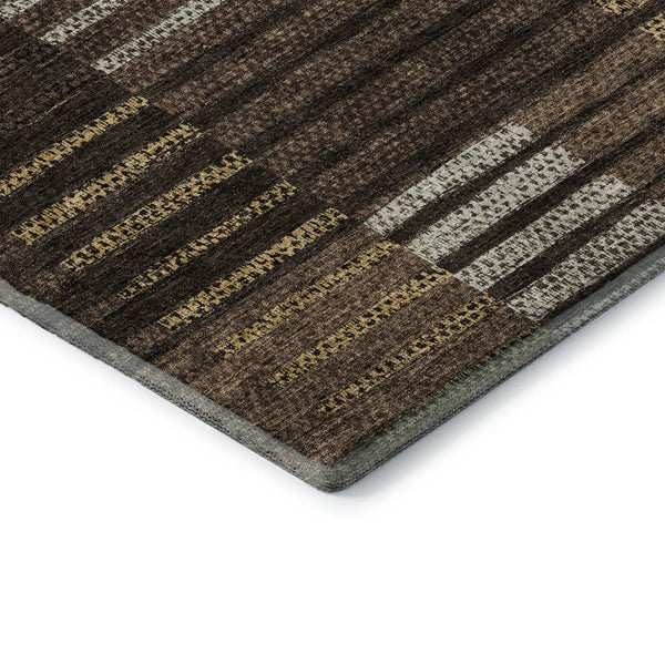 HomeRoots 9' Chocolate Beige and Gold Striped Washable Area Rug - Durable, Stain-Resistant, UV Protected Elegance 675659
