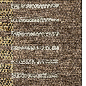 HomeRoots 9' Chocolate Beige and Gold Striped Washable Area Rug - Durable, Stain-Resistant, UV Protected Elegance 675659