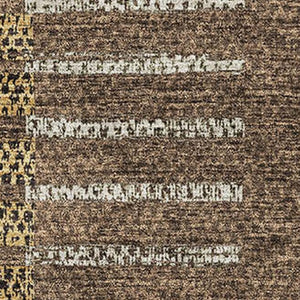 HomeRoots 10' Chocolate Beige and Gold Striped Washable Area Rug - Durable, UV-Protected, Stain-Resistant Charm 675660