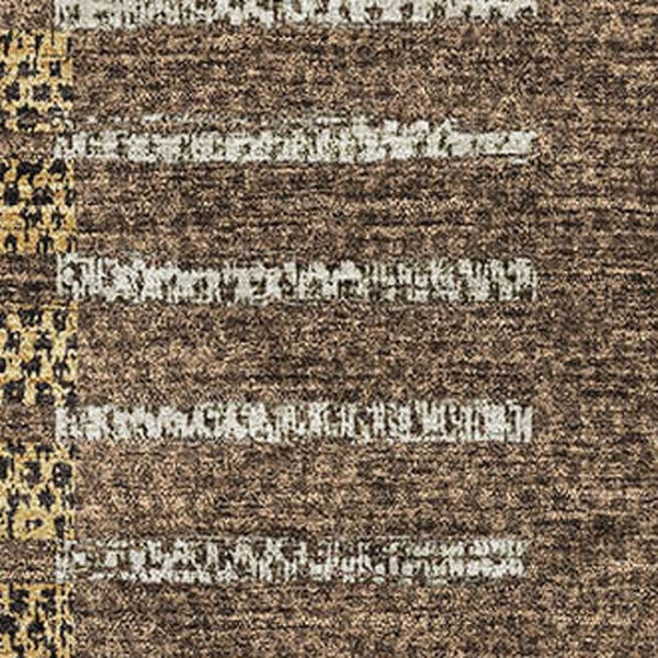 HomeRoots 10' Chocolate Beige and Gold Striped Washable Area Rug - Durable, UV-Protected, Stain-Resistant Charm 675660