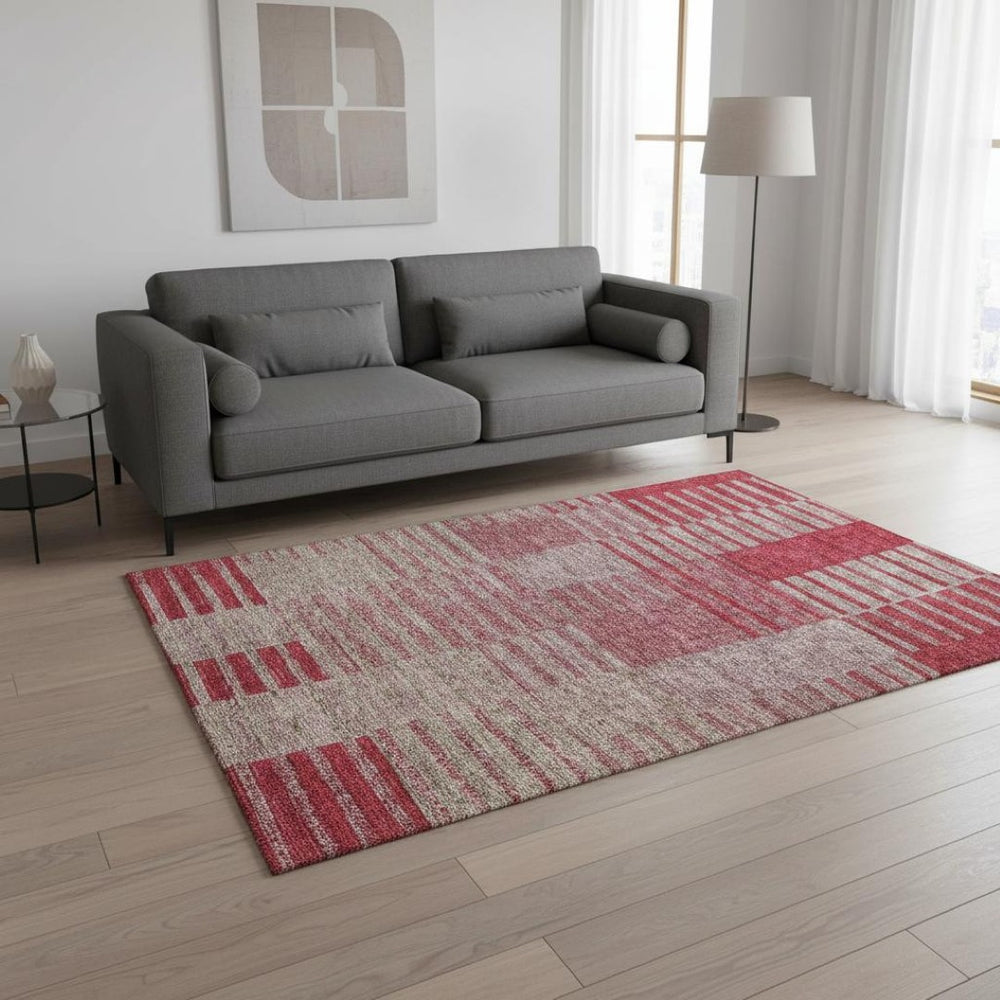 HomeRoots 5' X 8' Burgundy and Gray Striped Area Rug - Washable, UV-Protected, Durable for Family Living Spaces 675662