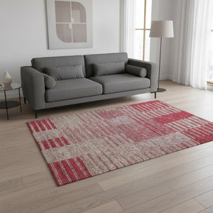HomeRoots 5' X 8' Burgundy and Gray Striped Area Rug - Washable, UV-Protected, Durable for Family Living Spaces 675662