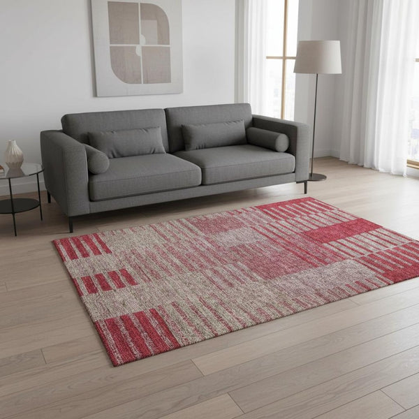 HomeRoots 5' X 8' Burgundy and Gray Striped Area Rug - Washable, UV-Protected, Durable for Family Living Spaces 675662