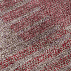 HomeRoots 8' Burgundy and Gray Striped Washable Round Rug - UV Protected, Stain Resistant, Perfect for Homes! 675663