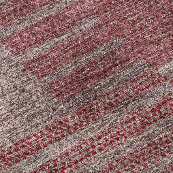 HomeRoots 8' Burgundy and Gray Striped Washable Round Rug - UV Protected, Stain Resistant, Perfect for Homes! 675663