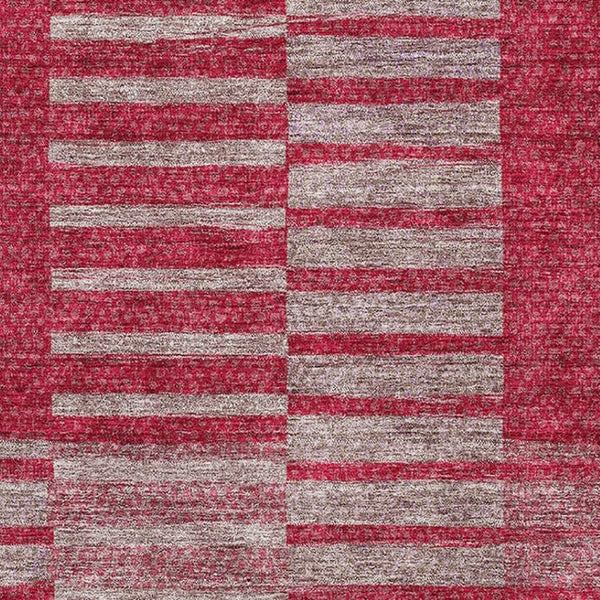 HomeRoots 8' X 10' Burgundy and Gray Striped Washable Area Rug with UV Protection for Indoor & Outdoor Use 675664