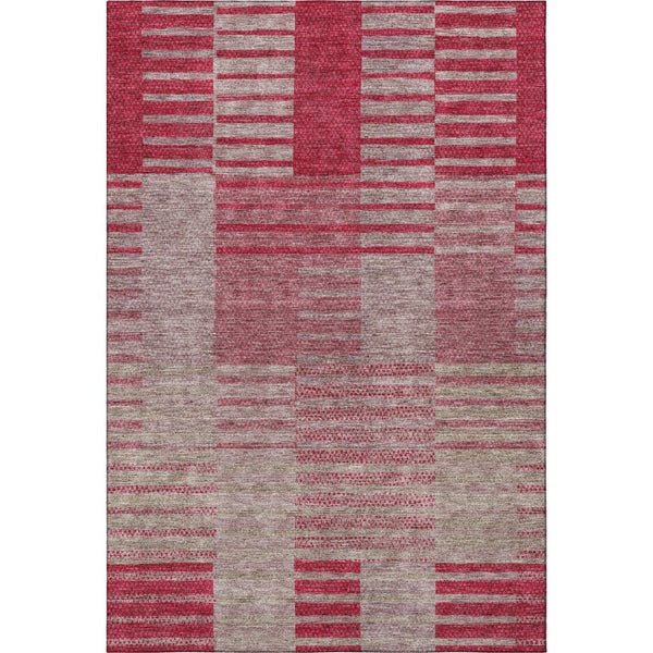 HomeRoots 8' X 10' Burgundy and Gray Striped Washable Area Rug with UV Protection for Indoor & Outdoor Use 675664