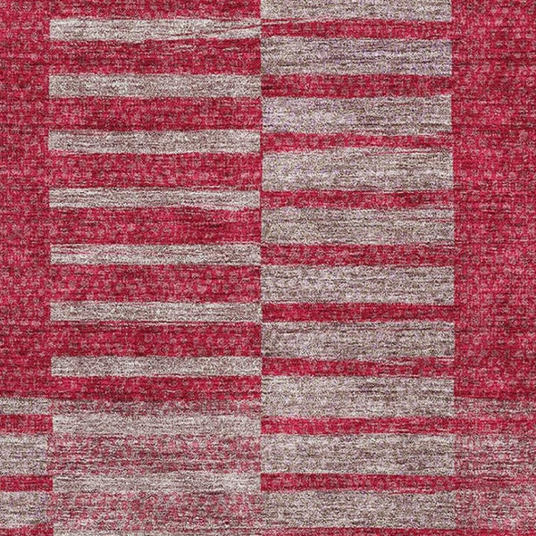 HomeRoots 9' X 12' Burgundy and Gray Striped Area Rug - Durable, Washable Design with UV Protection for Homes 675665