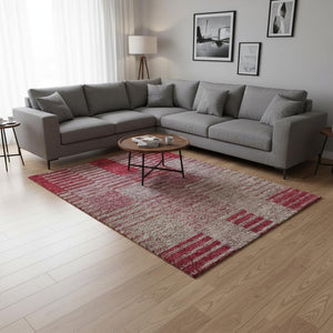 HomeRoots 10' Burgundy and Gray Striped Washable Area Rug - UV Protected, Stain-Resistant, Ideal for Families 675666