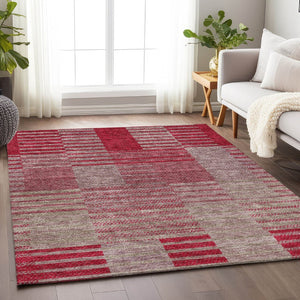HomeRoots 10' Burgundy and Gray Striped Washable Area Rug - UV Protected, Stain-Resistant, Ideal for Families 675666