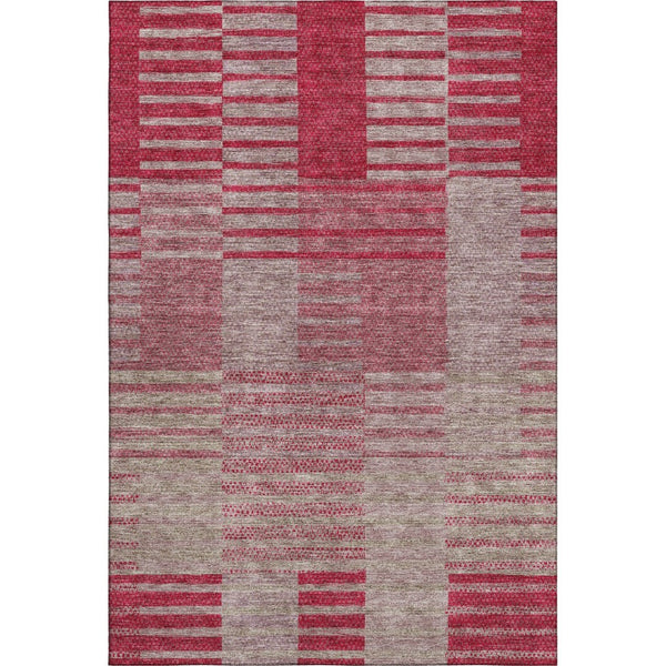 HomeRoots 10' Burgundy and Gray Striped Washable Area Rug - UV Protected, Stain-Resistant, Ideal for Families 675666