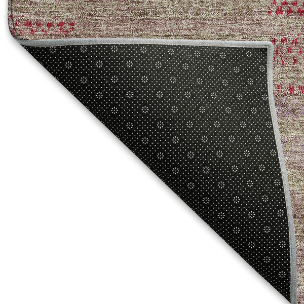 HomeRoots 10' Burgundy and Gray Striped Washable Area Rug - UV Protected, Stain-Resistant, Ideal for Families 675666