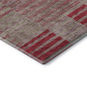 HomeRoots 10' Burgundy and Gray Striped Washable Area Rug - UV Protected, Stain-Resistant, Ideal for Families 675666