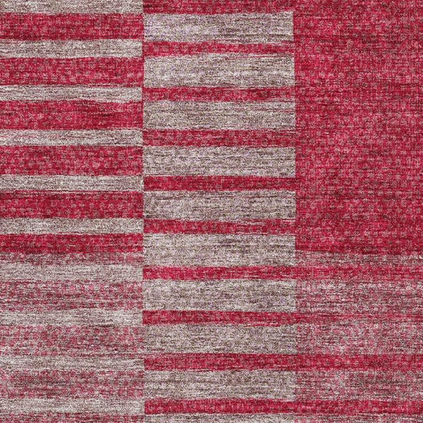 HomeRoots 10' Burgundy and Gray Striped Washable Area Rug - UV Protected, Stain-Resistant, Ideal for Families 675666