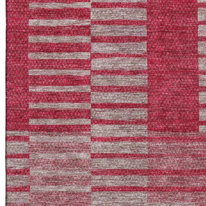 HomeRoots 10' Burgundy and Gray Striped Washable Area Rug - UV Protected, Stain-Resistant, Ideal for Families 675666