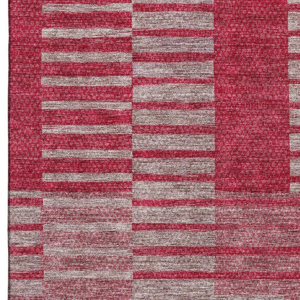 HomeRoots 10' Burgundy and Gray Striped Washable Area Rug - UV Protected, Stain-Resistant, Ideal for Families 675666