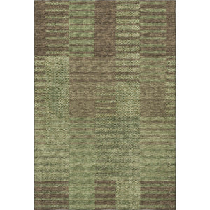 HomeRoots 5' X 8' Versatile Coffee and Green Striped Washable Area Rug with UV Protection for High Traffic Areas 675668