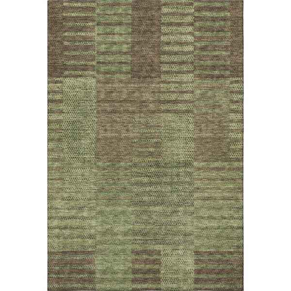 HomeRoots 5' X 8' Versatile Coffee and Green Striped Washable Area Rug with UV Protection for High Traffic Areas 675668