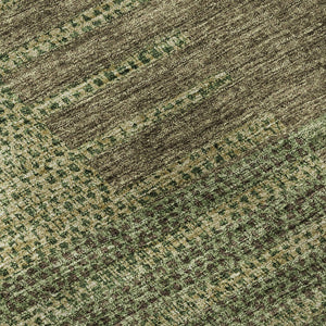 HomeRoots 8' Coffee and Green Striped Round Rug – UV Protected, Washable, Stain-Resistant for Busy Homes 675669