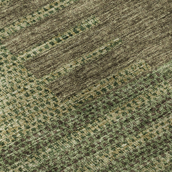 HomeRoots 8' Coffee and Green Striped Round Rug – UV Protected, Washable, Stain-Resistant for Busy Homes 675669