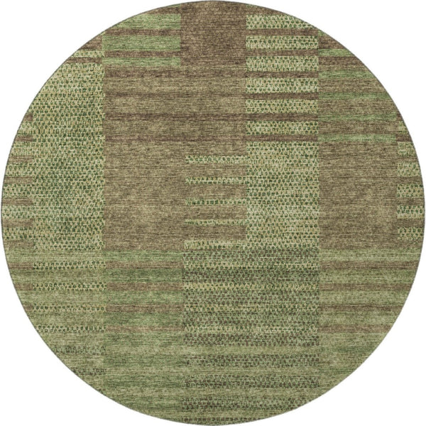 HomeRoots 8' Coffee and Green Striped Round Rug – UV Protected, Washable, Stain-Resistant for Busy Homes 675669