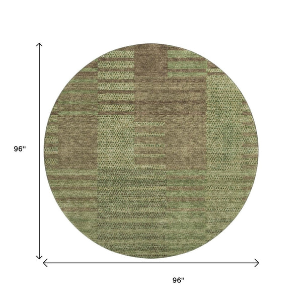 HomeRoots 8' Coffee and Green Striped Round Rug – UV Protected, Washable, Stain-Resistant for Busy Homes 675669
