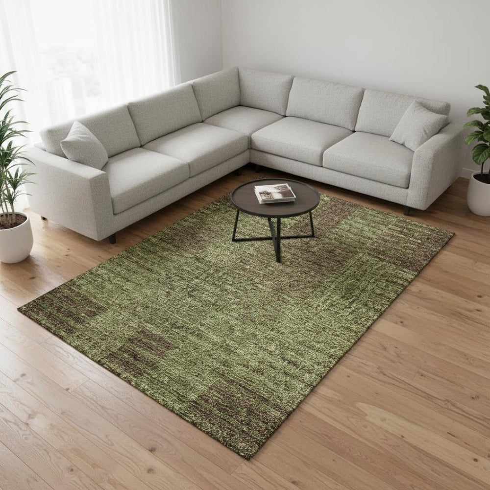 HomeRoots 8' X 10' Durable Coffee and Green Striped Area Rug with UV Protection – Stylish, Washable, Stain-Resistant 675670