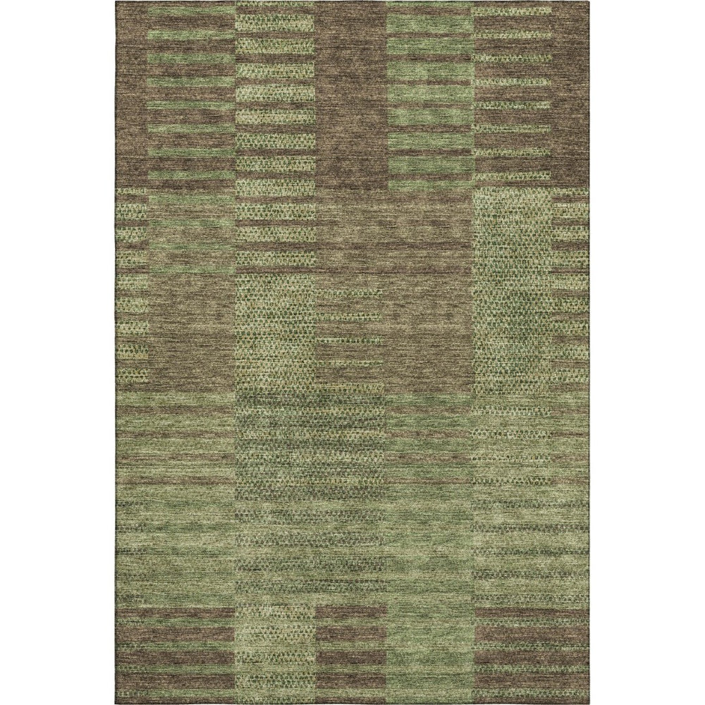 HomeRoots 8' X 10' Durable Coffee and Green Striped Area Rug with UV Protection – Stylish, Washable, Stain-Resistant 675670