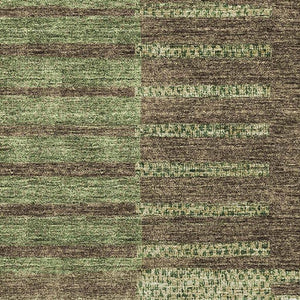 HomeRoots 8' X 10' Durable Coffee and Green Striped Area Rug with UV Protection – Stylish, Washable, Stain-Resistant 675670