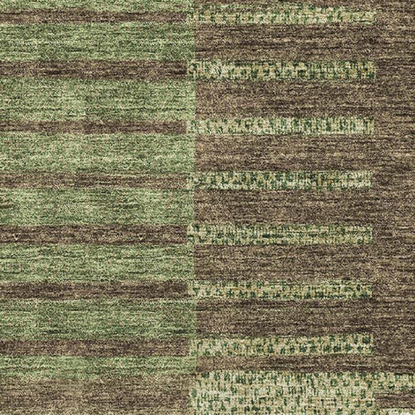 HomeRoots 8' X 10' Durable Coffee and Green Striped Area Rug with UV Protection – Stylish, Washable, Stain-Resistant 675670