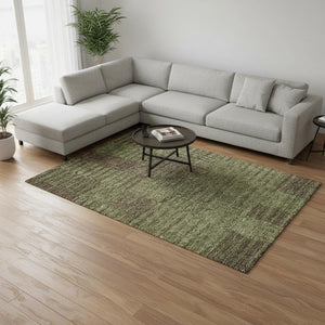 HomeRoots 9' X 12' Versatile Coffee and Green Striped Area Rug – Durable, Washable, UV Protected for Indoor/Outdoor Use 675671