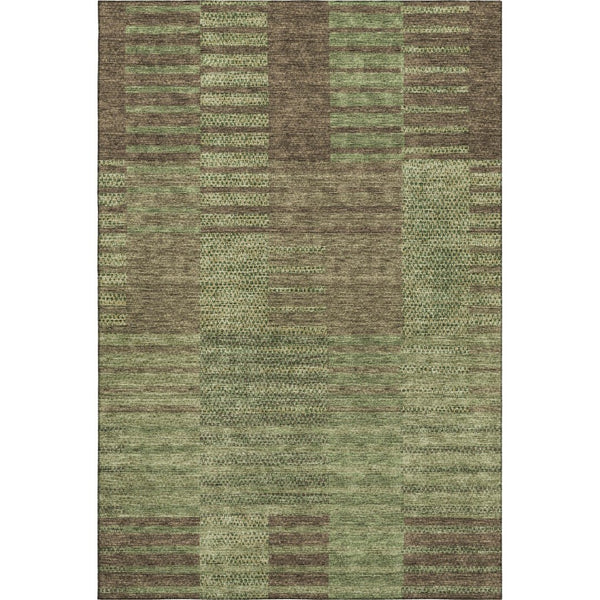 HomeRoots 9' X 12' Versatile Coffee and Green Striped Area Rug – Durable, Washable, UV Protected for Indoor/Outdoor Use 675671
