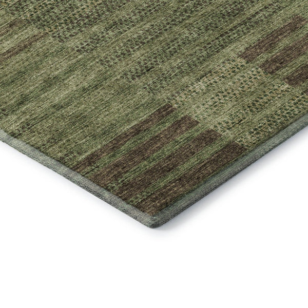 HomeRoots 9' X 12' Versatile Coffee and Green Striped Area Rug – Durable, Washable, UV Protected for Indoor/Outdoor Use 675671